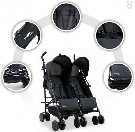 Asalvo Double River Reversible Double Stroller Suitable for Newborn Black 13.5kg