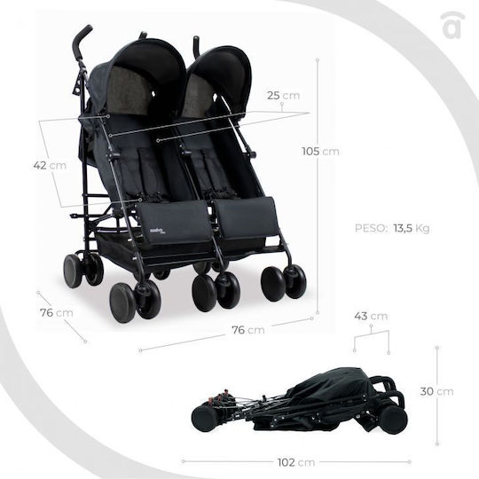 Asalvo Double River Reversible Double Stroller Suitable for Newborn Black 13.5kg