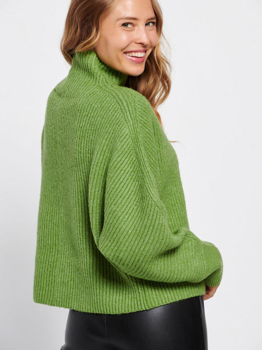 Funky Buddha Women's Long Sleeve Pullover Turtleneck Green Glow