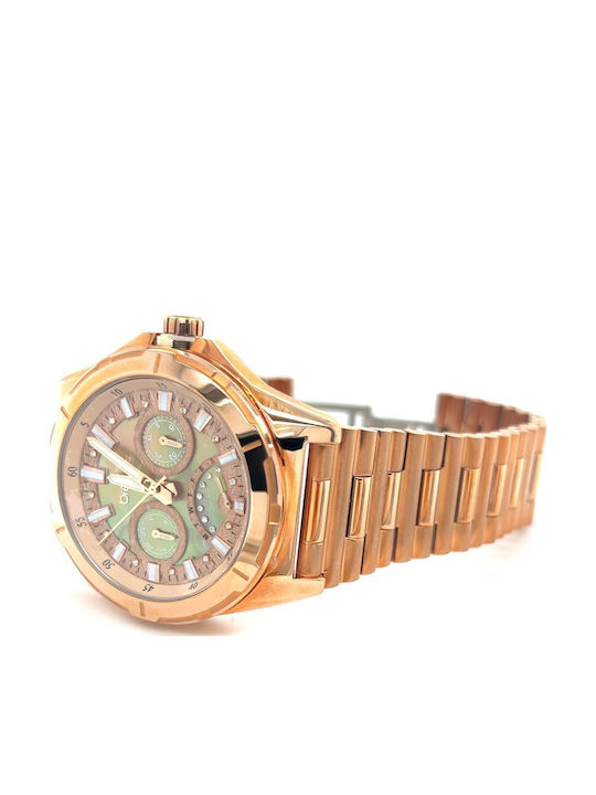 Breeze Elysian Γυναικείο Ρολόι 42mm Χρονογράφος Μπαταρίας με Ροζ Χρυσό Μεταλλικό Μπρασελέ