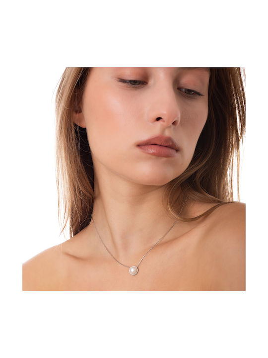 Oxzen Necklace from Silver with Pearls & Zircon