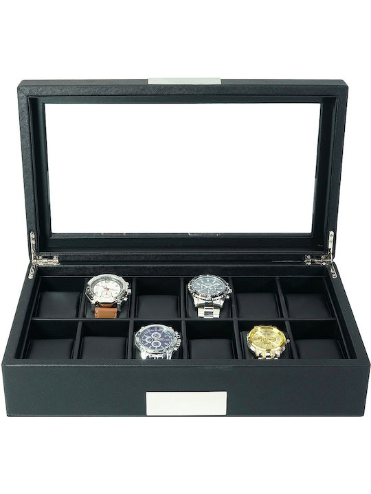 Rothenschild Case with transparent lid for 12 watches in Black color RS-3633-BL
