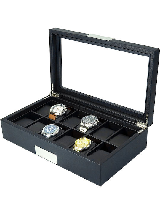 Rothenschild Case with transparent lid for 12 watches in Black color RS-3633-BL