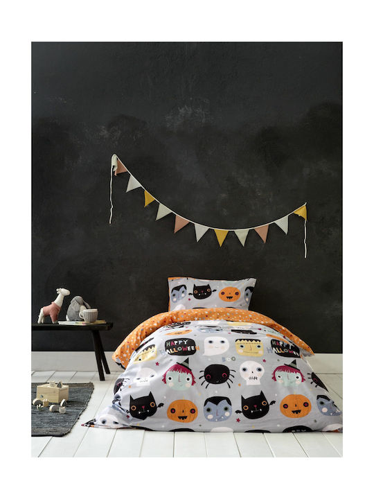 Nima Sheet Set Single Fitted Cotton Happy Halloween Gray 100x200cm 3pcs