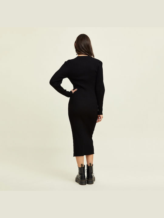 Rut & Circle Midi Dress with Slit Black