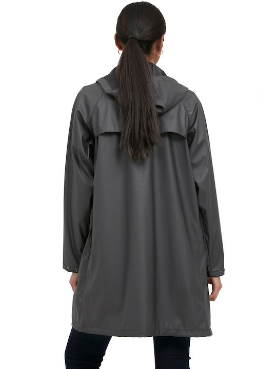 ICHI Tazi Women's Long Lifestyle Jacket Waterproof for Winter with Hood Black