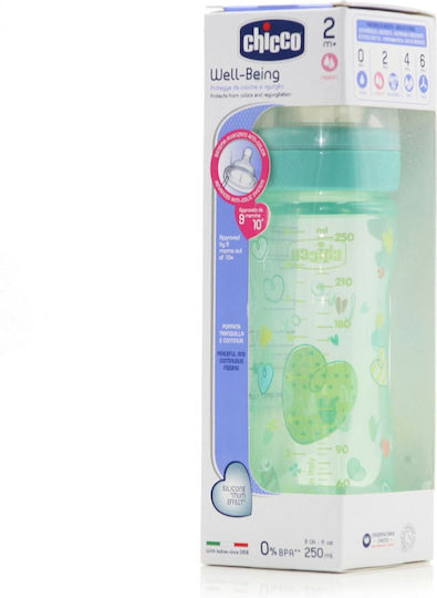 Chicco Plastic Bottle Well Being Anti-Colic with Silicone Nipple for 2+ months Green Love 250ml 1pcs