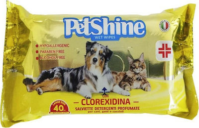 Pet Camelot Petshine 40 Μαντηλάκια Σκύλου για Καθαρισμό Σώματος με Χλωρεξιδίνη