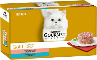 Purina Gourmet Gold Nasses Katzenfutter für Katze in Dose mit Lachs und Thunfisch 4x85gr