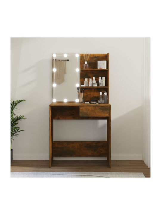 Wooden Makeup Dressing Table Brown with Mirror 74.5x40x141cm