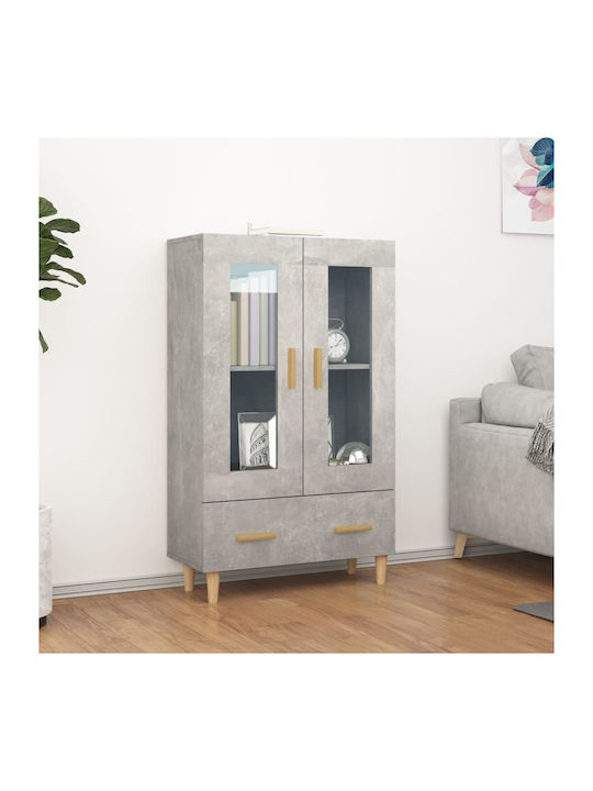 Floor-standing Living Room Display Cabinet made of Particleboard with Glass Grey Concrete 70x31x115cm