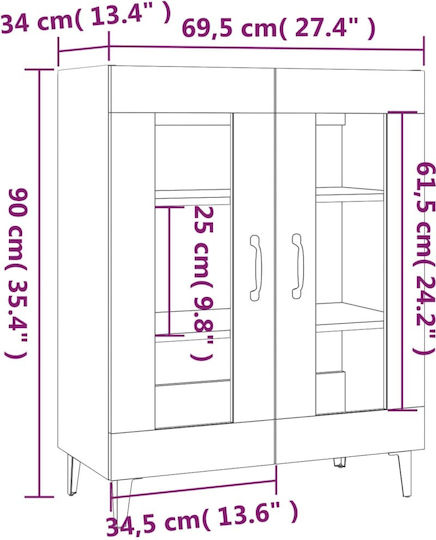 Living Room Display Cabinet Made of Particle Board with Smoky Glass Oak 69.5x34x90cm
