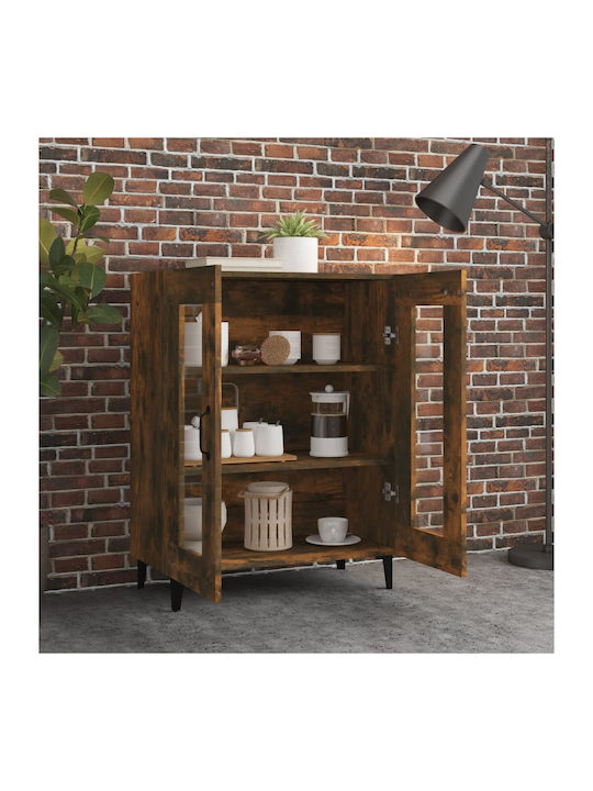 Living Room Display Cabinet Made of Particle Board with Smoky Glass Oak 69.5x34x90cm