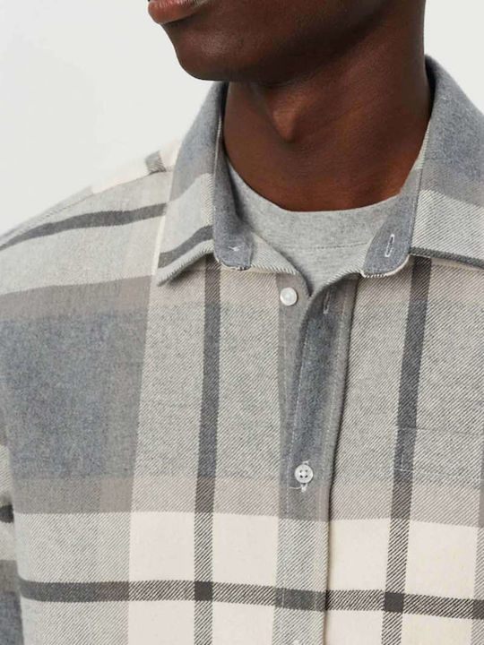 Les Deux Men's Shirt Long Sleeve Flannel Checked Gray