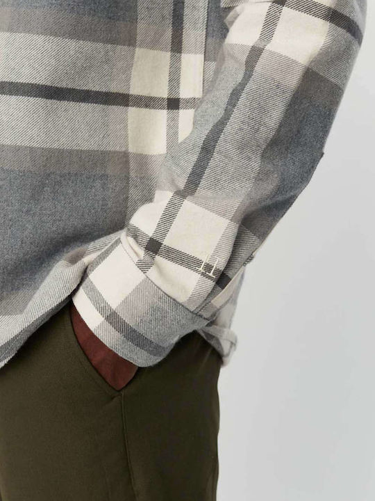 Long-sleeved Flannel Shirt Checked Gray