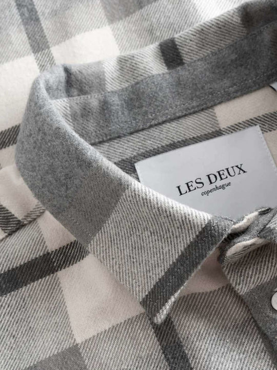 Long-sleeved Flannel Shirt Checked Gray