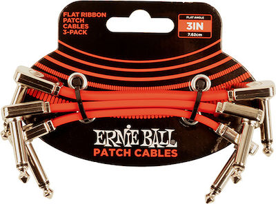 Ernie Ball Flat Ribbon Patch Kabel 6,3mm Stecker - 6,3mm Stecker 0.07m Rot 3Stück (P06401)