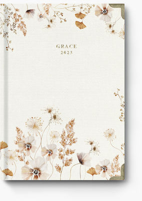 adBook Grace Wildflowers Daily Agenda 2023 Beige 14x21cm