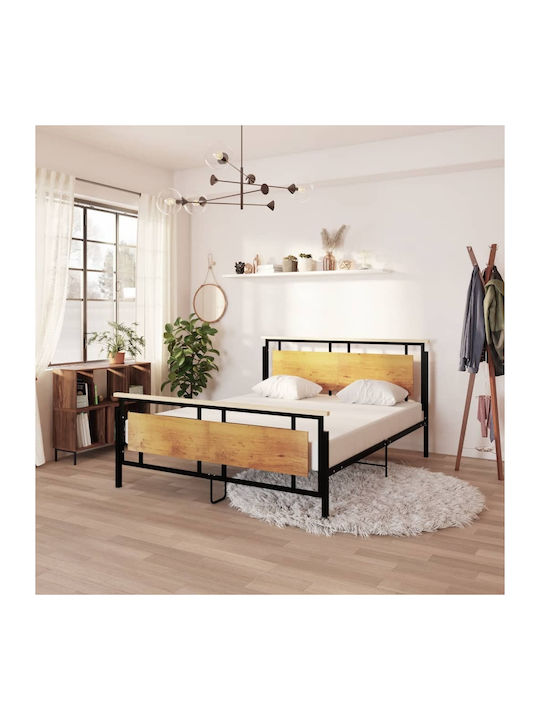 Κρεβάτι Υπέρδιπλο Μεταλλικό Μαύρο με Τάβλες για Στρώμα 160x200cm