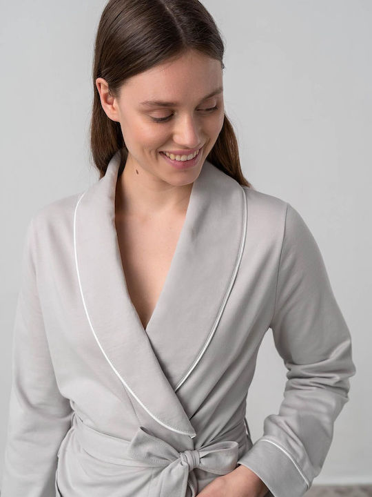 Vamp Χειμερινή Γυναικεία Βαμβακερή Ρόμπα Gray Silver