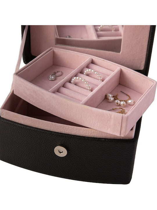 CX7218 Jewellery Box with Mirror Black 15.5x9.5x9.5cm