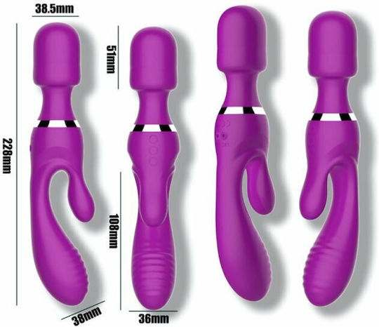 Action No 13 Wand & Vibrator with Rabbit Δονητής Rabbit 22.8cm Purple