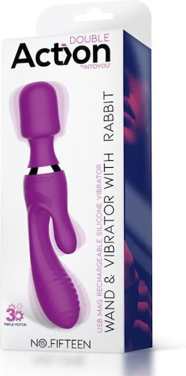 Action No 13 Wand & Vibrator with Rabbit Δονητής Rabbit 22.8cm Purple