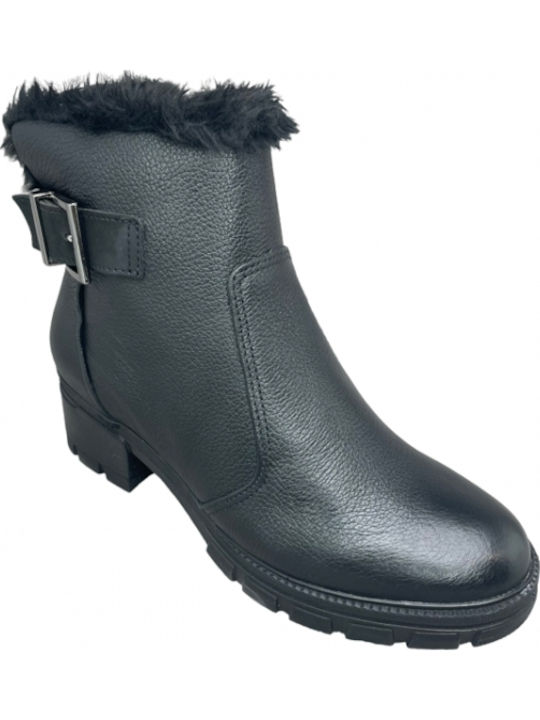 Ghete dama din piele cu platforme pentru femei cu toc și blană negru