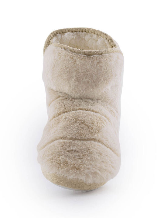 Love4shoes 185038 Closed-Back Women's Slippers with Fur In Beige Colour