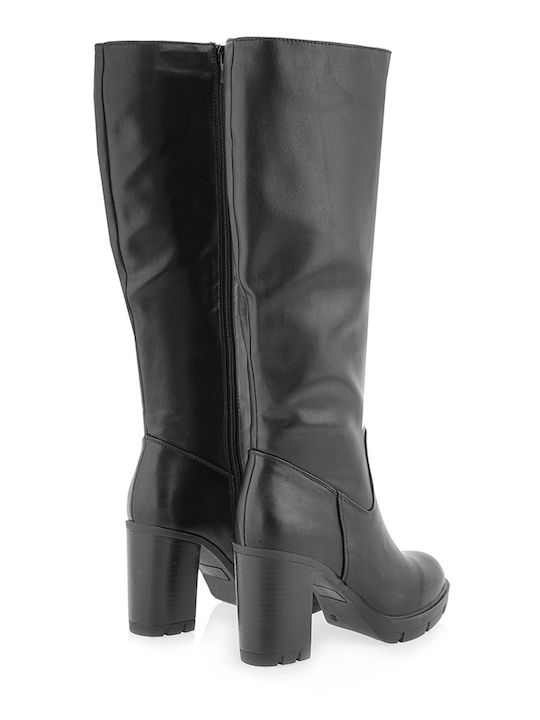 Synthetic Leather High Heel Women's Boots with Zipper Black