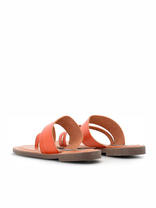 Bozikis Leather Women's Flat Sandals In Orange Colour