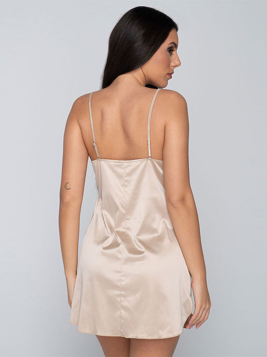 Luna Satin Damen Nachthemd Beige