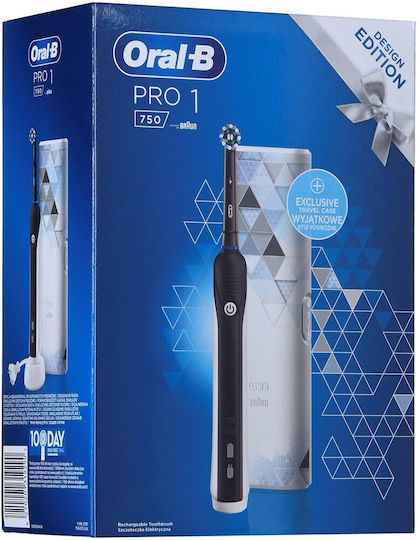 Oral-B Pro 1 750 Design Edition Electric Toothbrush with Timer, Pressure Sensor, and Travel Case Black