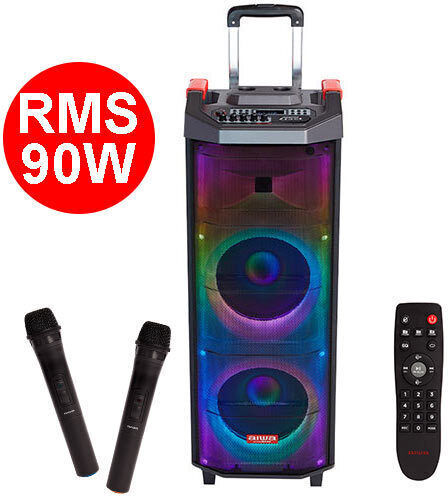 Aiwa Karaoke Lautsprecher mit Kabellosen Mikrofonen und Lichteffekten KBTUS-710 Schwarz