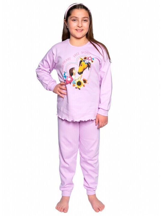 Comfort Set Top & Bottom Kids Winter Cotton Pyjamas Lilac