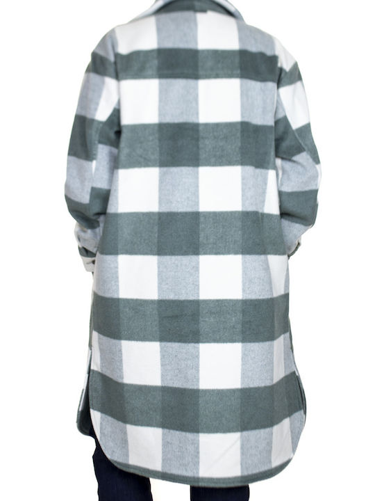 Tom Tailor Women's Checked Midi Coat with Buttons Green