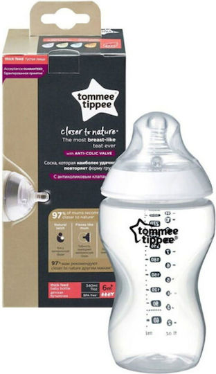 Tommee Tippee Plastic Baby Bottle Closer to Nature Anti-Colic with Silicone Nipple for 3+ months Transparent 340ml