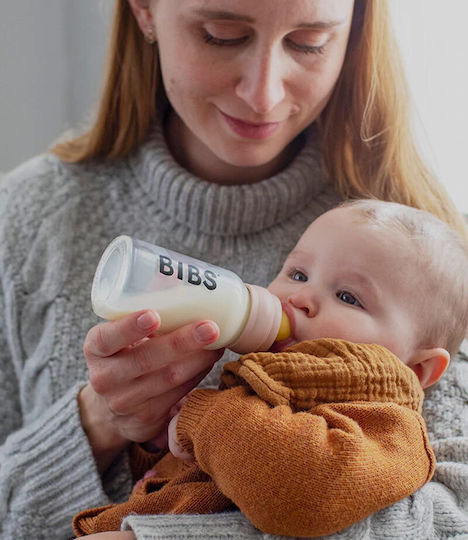 Bibs Glass Baby Bottle Anti-Colic with Rubber Teat for 0+ Months Grey Cloud 110ml