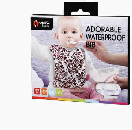 Naforye Italian Manor Waterproof Bib Plastic with Hoop & Loop Fastener & Pocket Gray for 6 m+