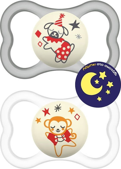 Mam Orthodontic Pacifiers Silicone Night Gray/Transparent for 6-16 months 2pcs