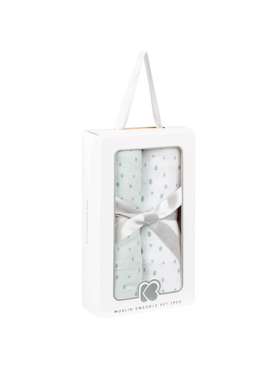Kikka Boo Dots Muslin Swaddle Wraps Blue 80x80cm. 2pcs
