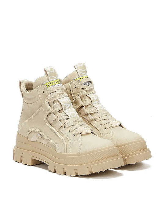 Aspha Leder Stiefeletten Damen Beige