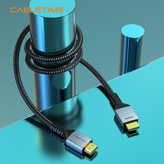 Cabletime HM8K HDMI 2.1 Ultra High Speed 48Gbps 4K 120Hz HDR VRR Braided HDMI Cable HDMI Male - HDMI Male 1m Black