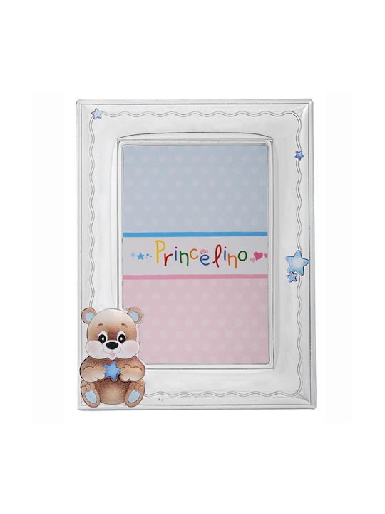 Prince Silvero Αρκουδάκι Kinder Fotorahmen Silber Blau 9x13cm