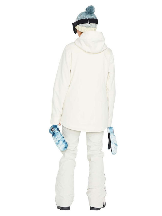 Volcom Shadow Kurz Damen Puffer Jacke Wasserdicht mit pelziger Kapuze für Winter Weiß