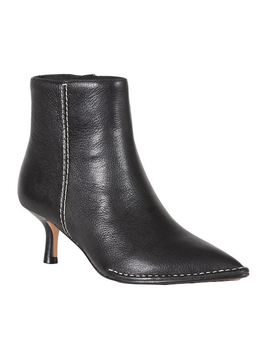 Thorna55 Stitch Leather Women's Ankle Boots with Medium Heel Black