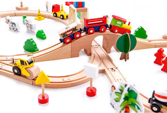 Ecotoys Σιδηροδρομικός Σταθμός Σετ με Τρενάκι από Ξύλο για 3+ Ετών