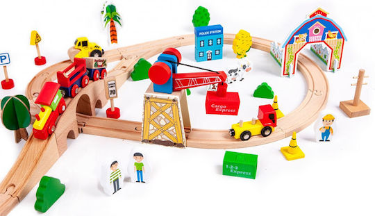 Ecotoys Σιδηροδρομικός Σταθμός Σετ με Τρενάκι από Ξύλο για 3+ Ετών