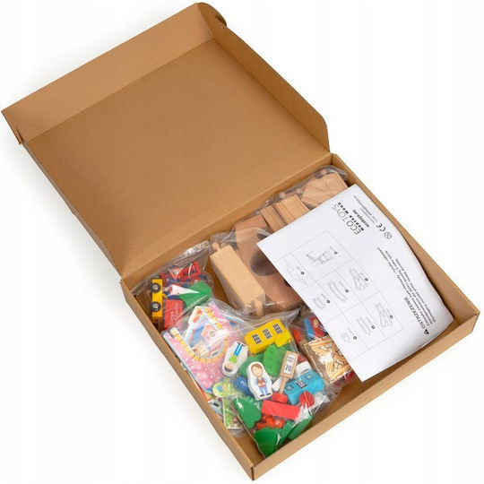 Ecotoys Σιδηροδρομικός Σταθμός Σετ με Τρενάκι από Ξύλο για 3+ Ετών