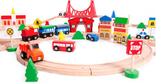 Ecotoys Σιδηροδρομικός Σταθμός Σετ με Τρενάκι από Ξύλο για 3+ Ετών